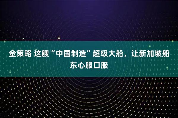 金策略 这艘“中国制造”超级大船，让新加坡船东心服口服